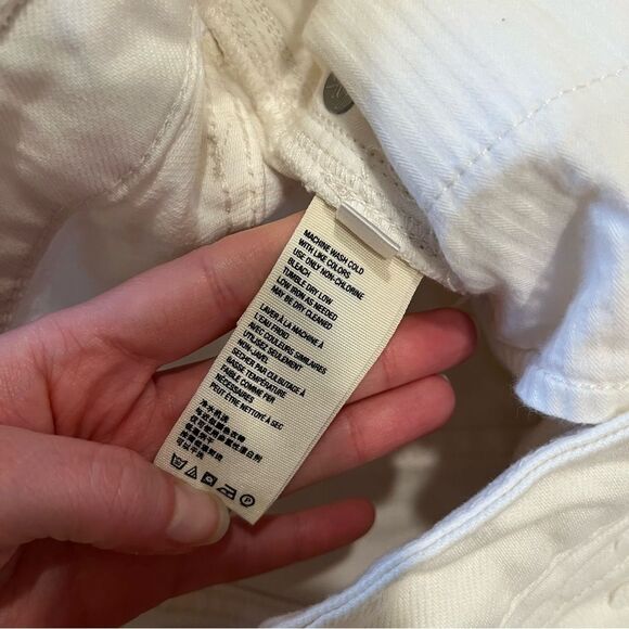 We the Free People White Denim Distressed Button Fly Raw Hem Skirt Size 28 - Picture 5 of 6